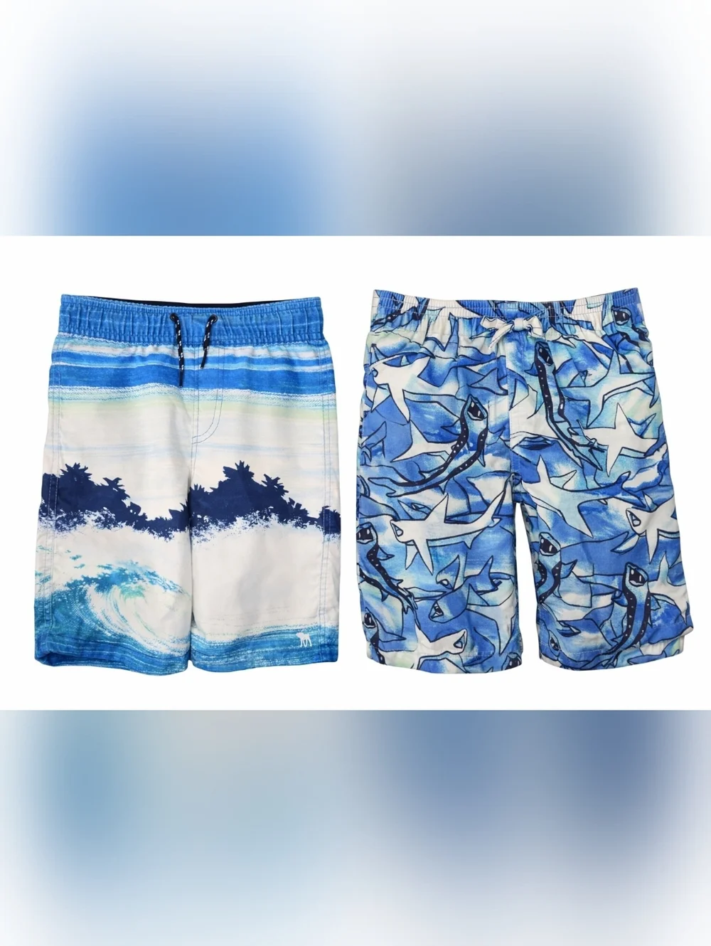 Abercrombie Kids Boys Swim Trunks Bundle Beach Shark Blue Shorts Lot Size 7/8